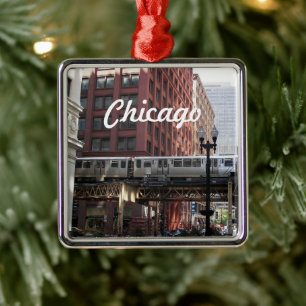 Chicago Elevated Loop Train Holiday Metal Tree Decoration