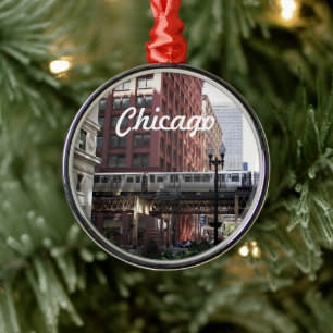 Chicago Elevated Loop Train Holiday Metal Tree Decoration