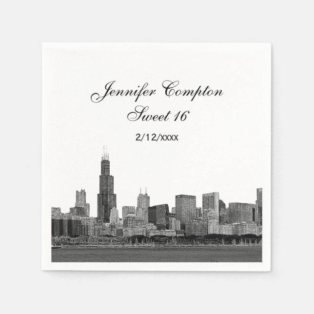 Chicago Etched Look Skyline Sweet 16 Napkin (Front)