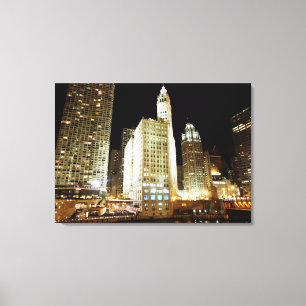 Chicago famous landmark at night canvas print