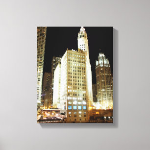 Chicago famous landmark at night canvas print