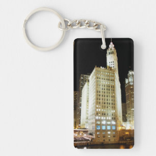 Chicago famous landmark at night key ring