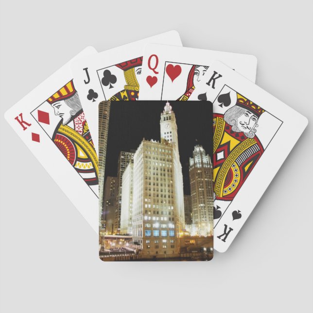 Chicago famous landmark at night playing cards (Back)