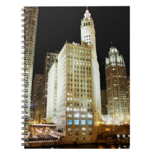 Chicago famous landmark at night spiral notebook
