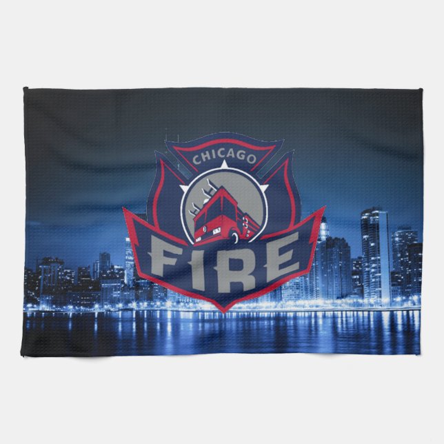 Chicago Fire With Skyline Tea Towel (Horizontal)