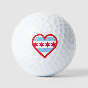 Chicago Flag and Heart Design Golf Balls