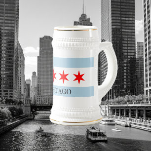 Chicago flag beer stein with custom text