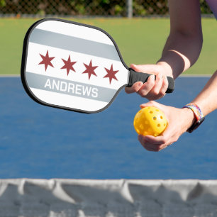 Chicago flag custom pickleball paddle racket gift