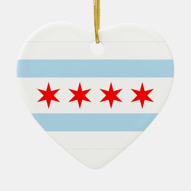 Chicago Flag Heart Ceramic Tree Decoration (Front)