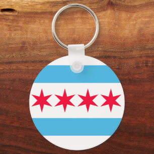 Chicago Flag Inspired Retro City Pride Design Key Ring