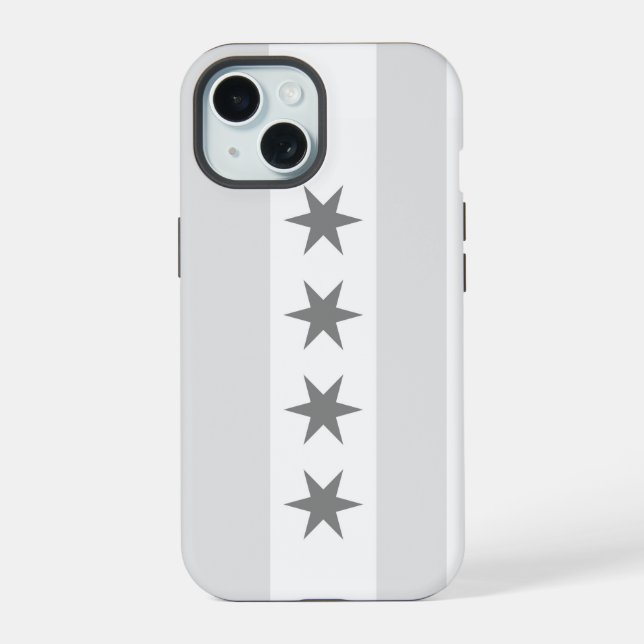 Chicago Flag Noir iPhone 15 Case (Back)