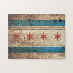 Chicago Flag on Old Wood Grain Jigsaw Puzzle<br><div class="desc">Chicago Flag on Old Wood Grain Feel free to modify the design according to your own preferences. You may change the design location, orientation, background colours and size. Also, you may add your own text, or slogan set its font, location and size, all in order to create the ultimate personal...</div>