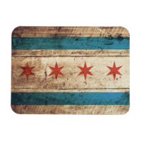Chicago Flag on Old Wood Grain