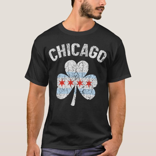 Chicago Flag Shamrock Clover Irish Pride St Patric T-Shirt (Front)