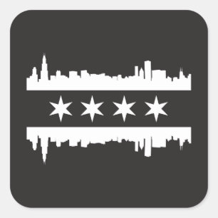 Chicago Flag & Skyline - Black and White Square Sticker