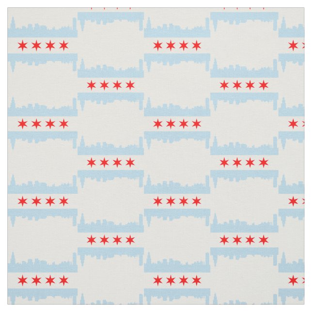 Chicago Flag Skyline Pattern Fabric (Swatch)