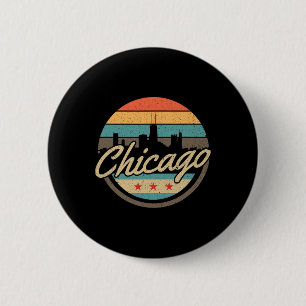 Chicago Flag Skyline Vintage Illinois Usa Souvenir 6 Cm Round Badge