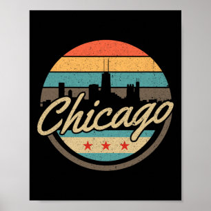 Chicago Flag Skyline Vintage Illinois Usa Souvenir Poster