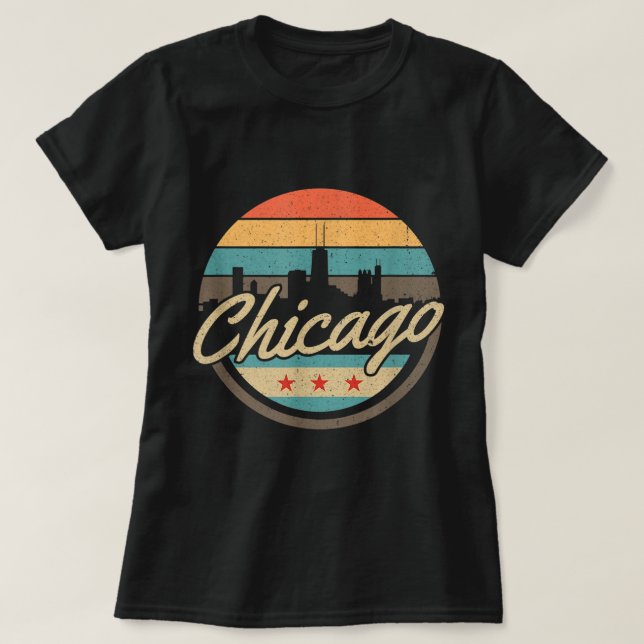 Chicago Flag Tshirt Skyline Vintage Illinois USA S (Design Front)