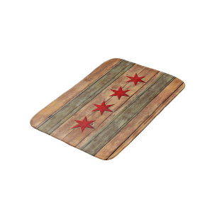 Chicago Flag Wood Carved Look Bath Mat