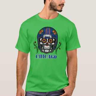 Chicago Football Helmet Sugar Skull Day Of The Dea T-Shirt