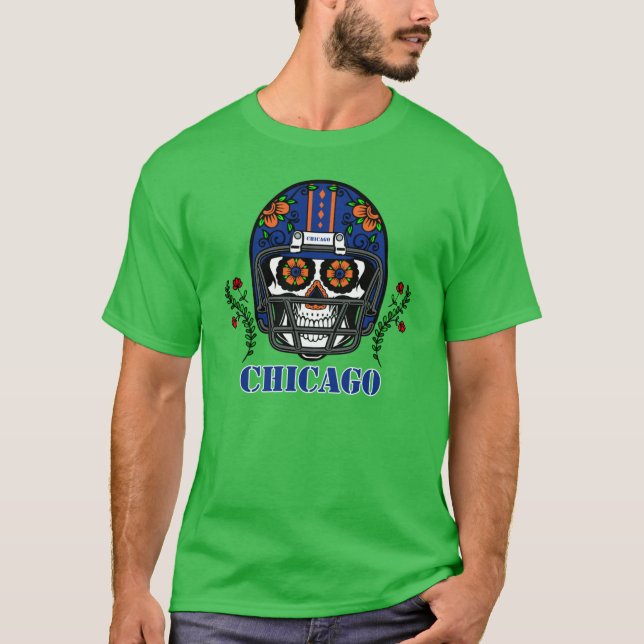 Chicago Football Helmet Sugar Skull Day Of The Dea T-Shirt (Front)