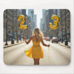 Chicago Girl With Party Balloons Mouse Pad