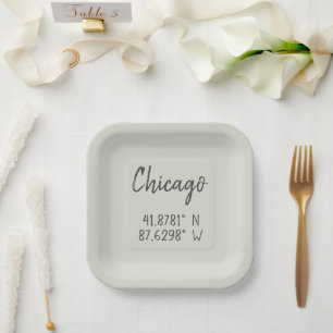 Chicago GPS Coordinates Longitude Latitude Paper Plate