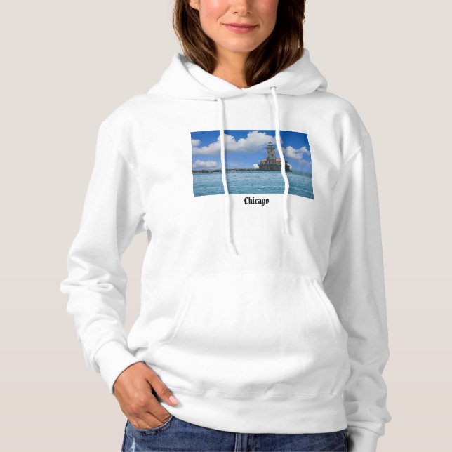 Chicago Harbour Lighthouse Painterly Hoodie (Front)
