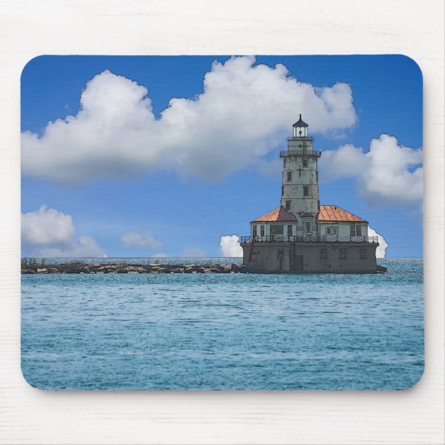 Chicago Harbour Lighthouse Painterly Mouse Pad (Front)