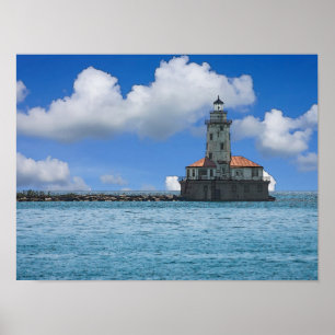Chicago Harbour Lighthouse Painterly Poster