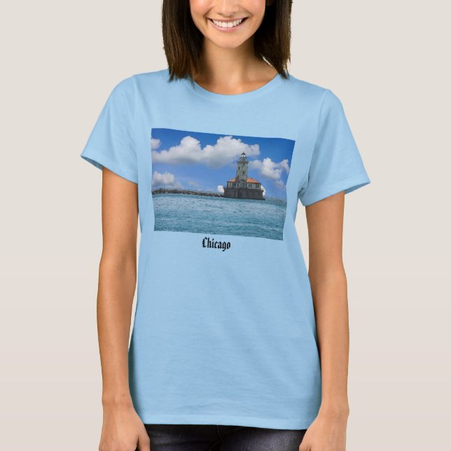 Chicago Harbour Lighthouse Painterly T-Shirt (Front)