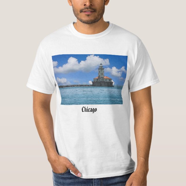 Chicago Harbour Lighthouse Painterly T-Shirt (Front)
