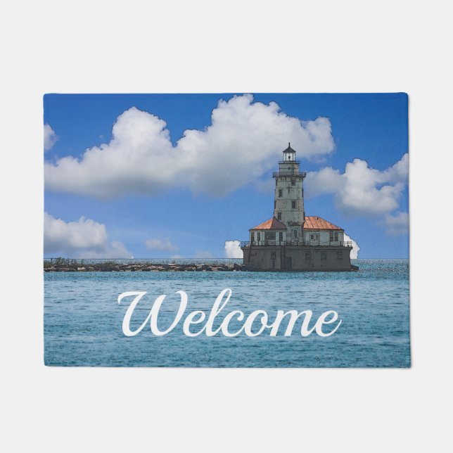 Chicago Harbour Lighthouse Painterly Welcome Doormat (Front)