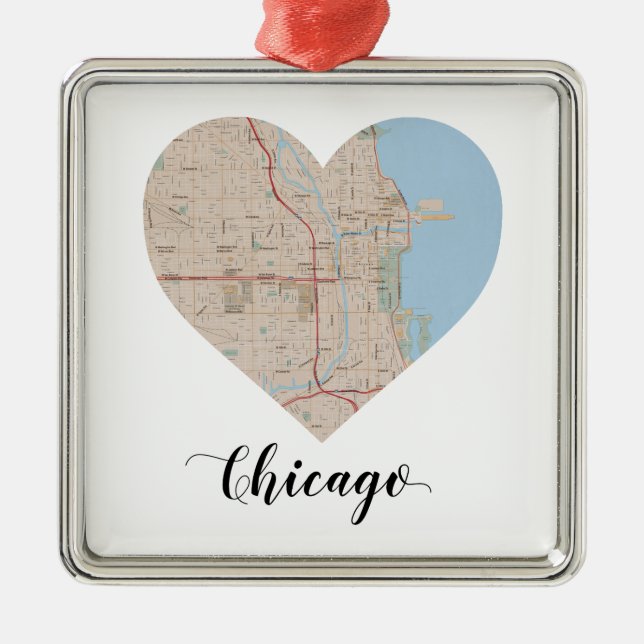 Chicago Heart Map Metal Tree Decoration (Front)