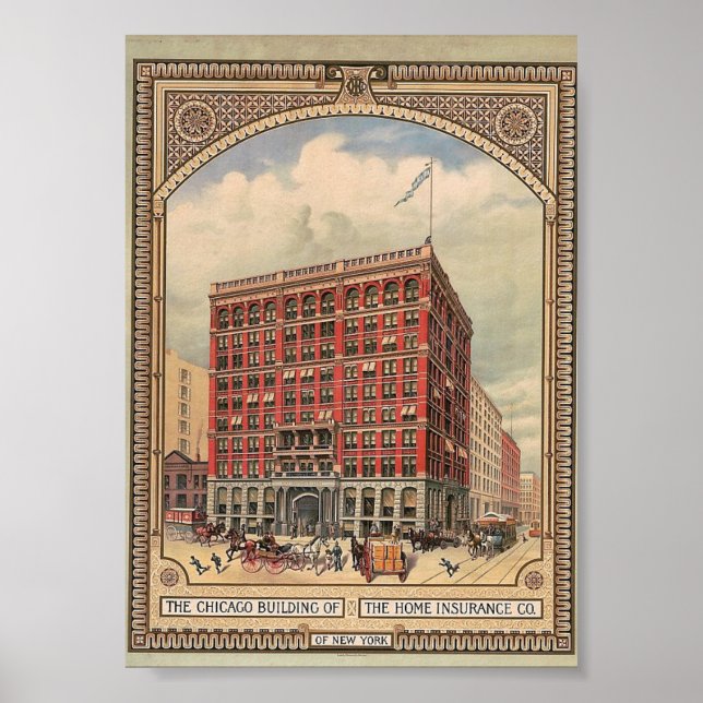 Chicago, Home Insurance Building, Vintage Poster (Front)