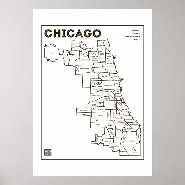 Chicago 'Hoods Map Bold Star Poster (Front)