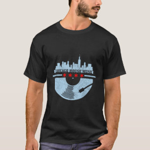 Chicago House Music Vintage Vinyl Dj Raver Flag Sk T-Shirt
