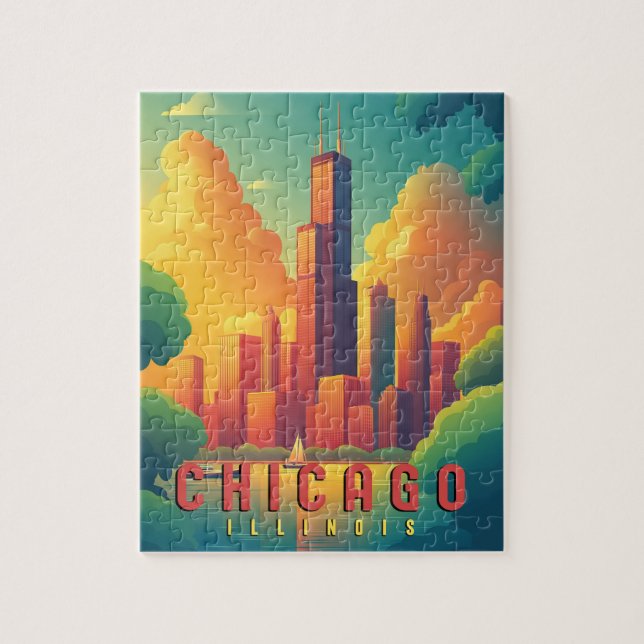 Chicago Iconic Skyline & Lake Michigan Jigsaw Puzzle (Vertical)