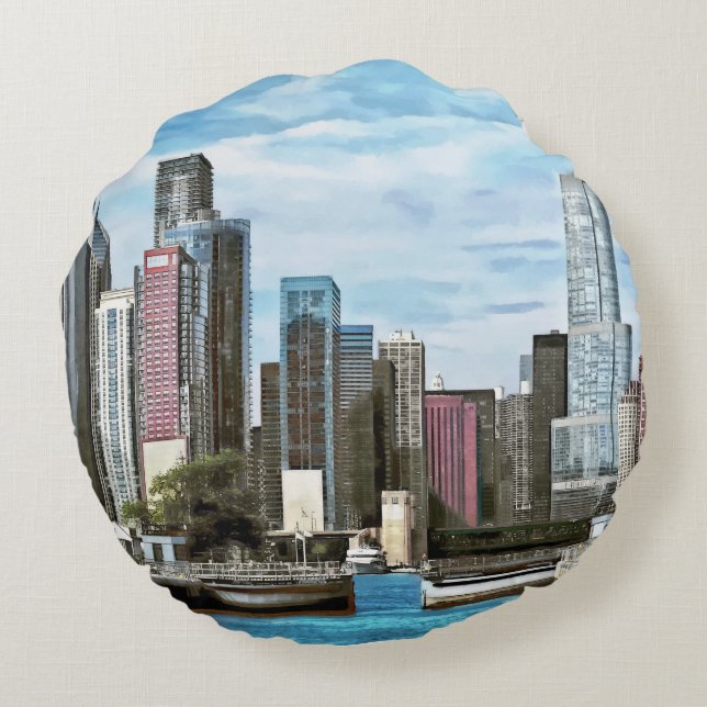 Chicago IL - Chicago Harbour Lock Round Cushion (Back)