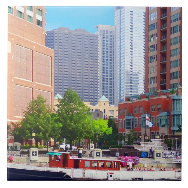 Chicago IL - Chicago River Near Centennial Fountai Tile (Front)
