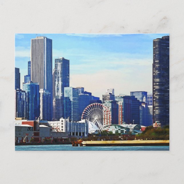 Chicago IL - Chicago Skyline and Navy Pier Postcard (Front)