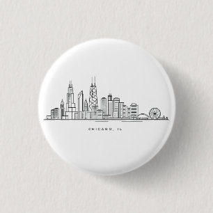 Chicago IL Cityscape Illustration 3 Cm Round Badge