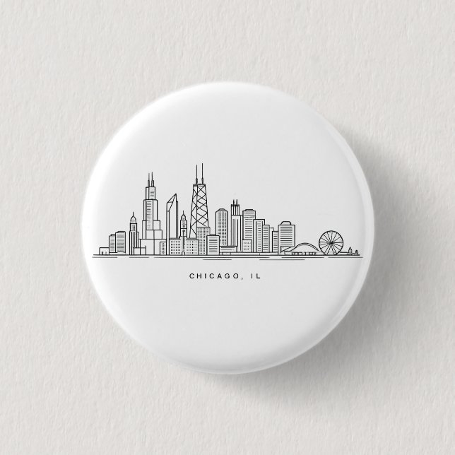 Chicago IL Cityscape Illustration 3 Cm Round Badge (Front)