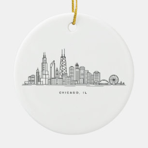 Chicago IL Cityscape Illustration Ceramic Tree Decoration