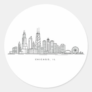 Chicago IL Cityscape Illustration Classic Round Sticker