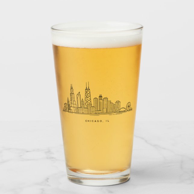 Chicago IL Cityscape Illustration Glass (Front Filled)