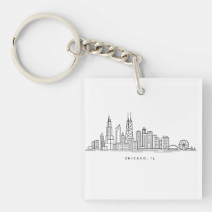 Chicago IL Cityscape Illustration Key Ring
