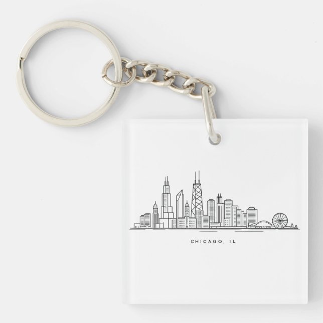 Chicago IL Cityscape Illustration Key Ring (Front)