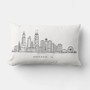 Chicago IL Cityscape Illustration Lumbar Cushion